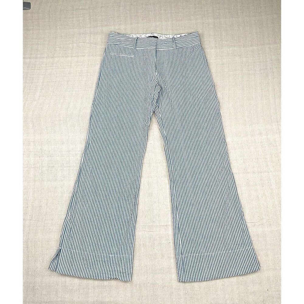 BCBG Wide Leg Size 4 Pinstripe Waffle Pants Blue & White Women’s Sailor Button